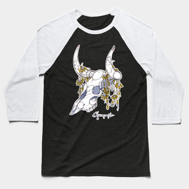 MorbidiTea - Chamomile with Bison Skull Baseball T-Shirt by MicaelaDawn